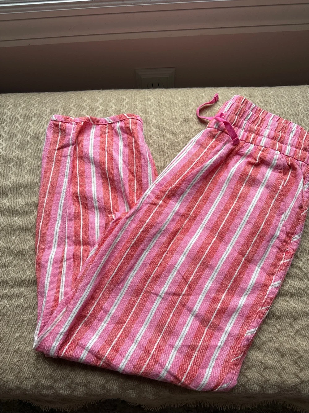 Girls GAP Pink and White Striped Linen Pants